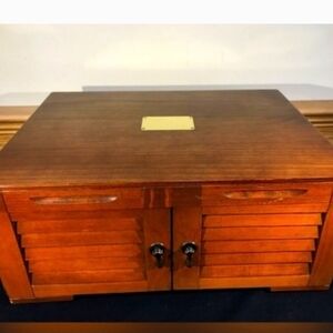 Wooden Jewelry Box with Louvered Doors - Warm Brown